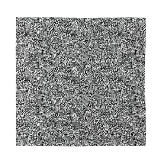 Monochrome Graffiti Hippie Pattern Print Silk Bandana