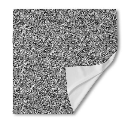 Monochrome Graffiti Hippie Pattern Print Silk Bandana