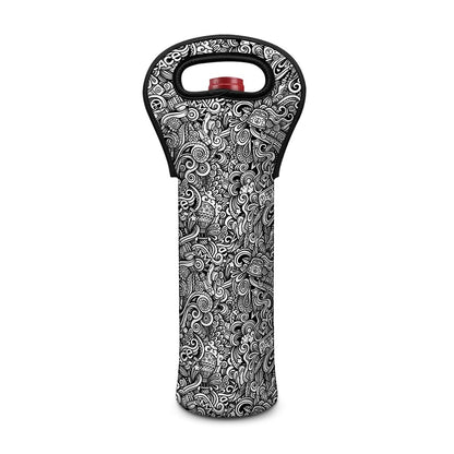 Monochrome Graffiti Hippie Pattern Print Single Neoprene Wine Tote