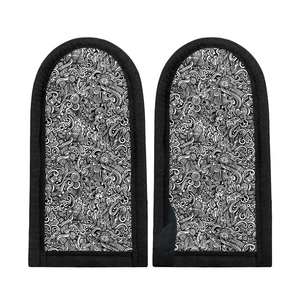 Monochrome Graffiti Hippie Pattern Print Skillet Handle Cover