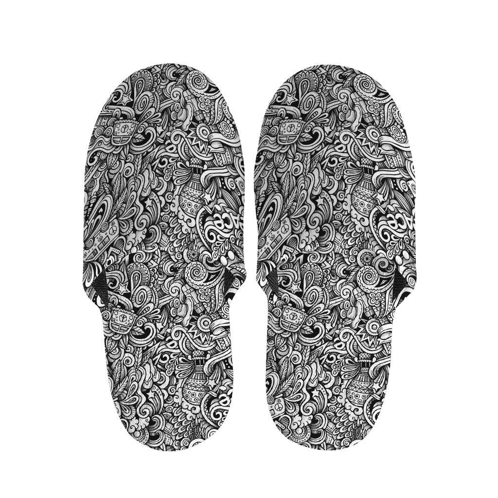 Monochrome Graffiti Hippie Pattern Print Slippers