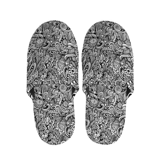 Monochrome Graffiti Hippie Pattern Print Slippers