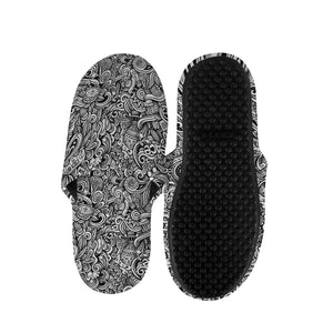 Monochrome Graffiti Hippie Pattern Print Slippers