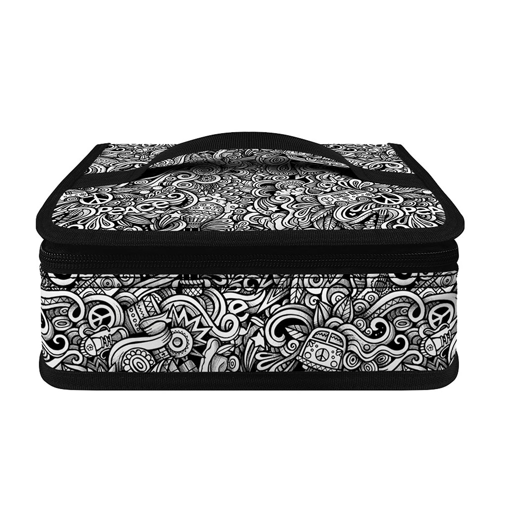 Monochrome Graffiti Hippie Pattern Print Small Lunch Bag