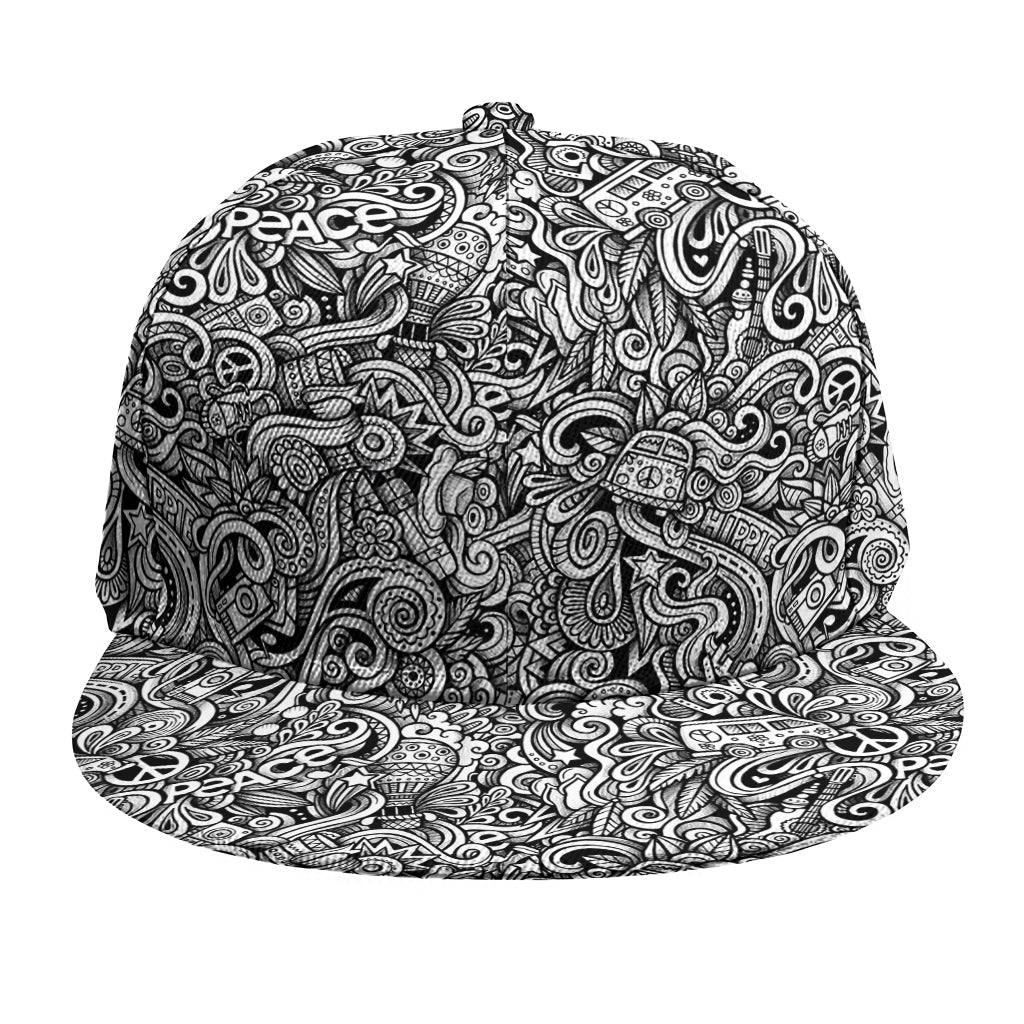 Monochrome Graffiti Hippie Pattern Print Snapback Cap