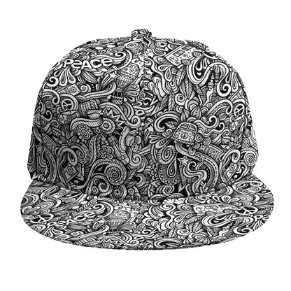 Monochrome Graffiti Hippie Pattern Print Snapback Cap