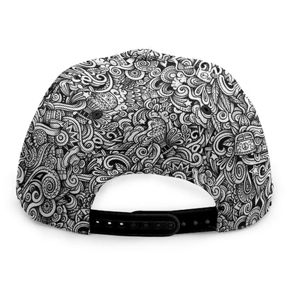 Monochrome Graffiti Hippie Pattern Print Snapback Cap