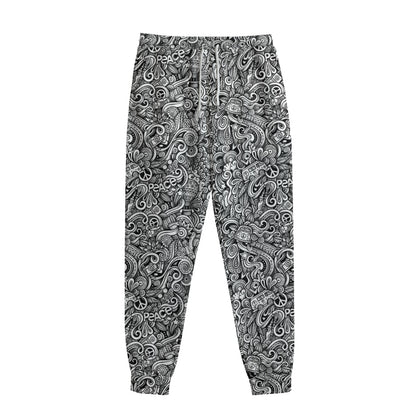 Monochrome Graffiti Hippie Pattern Print Sweatpants