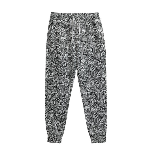 Monochrome Graffiti Hippie Pattern Print Sweatpants