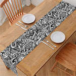Monochrome Graffiti Hippie Pattern Print Table Runner