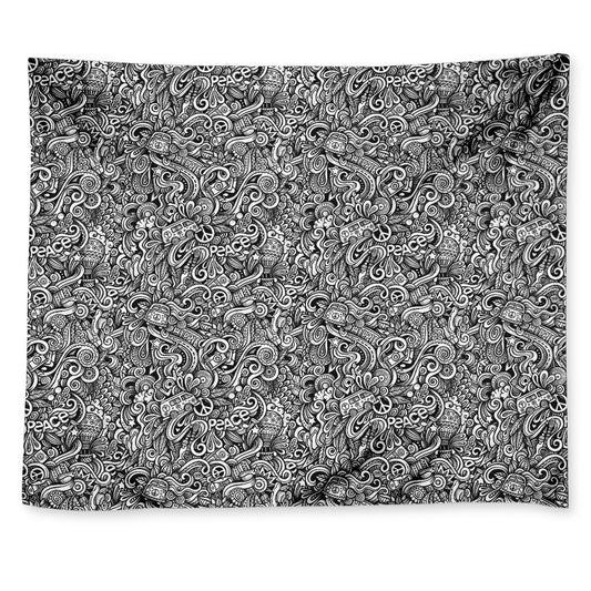 Monochrome Graffiti Hippie Pattern Print Tapestry