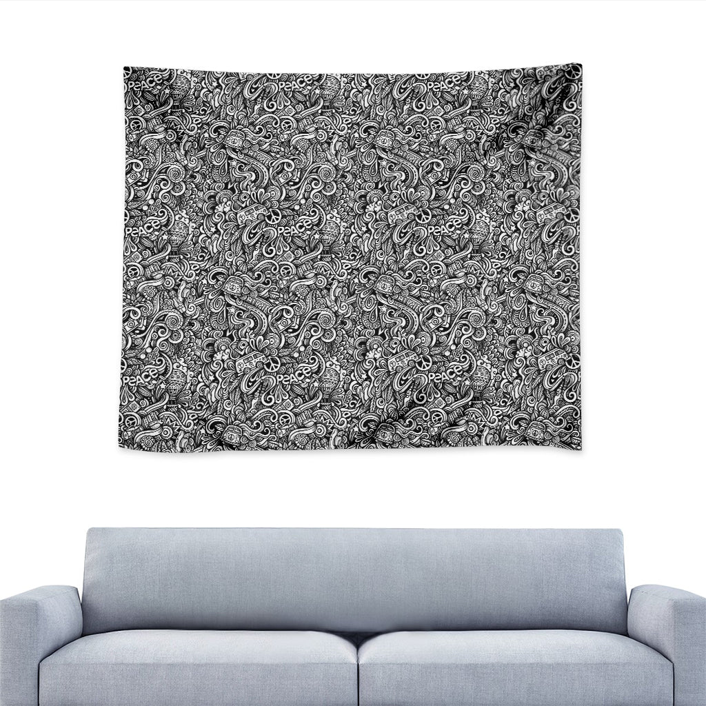 Monochrome Graffiti Hippie Pattern Print Tapestry