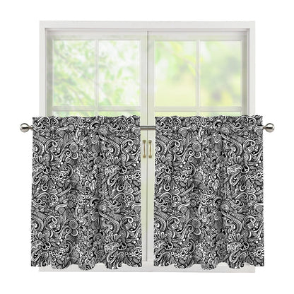 Monochrome Graffiti Hippie Pattern Print Tier Curtains