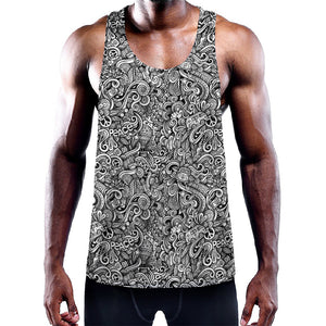 Monochrome Graffiti Hippie Pattern Print Training Tank Top