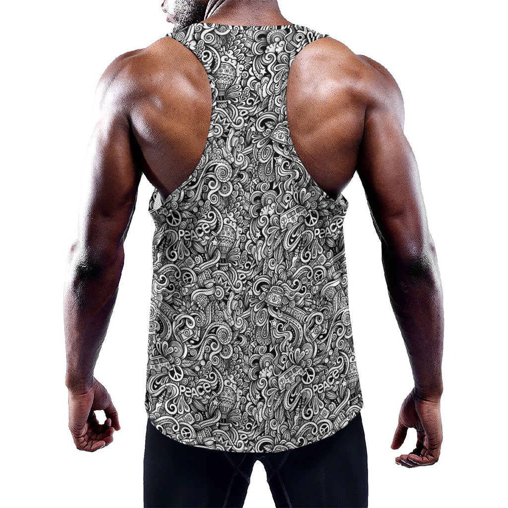 Monochrome Graffiti Hippie Pattern Print Training Tank Top