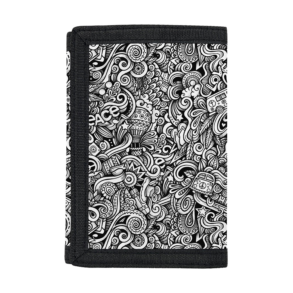 Monochrome Graffiti Hippie Pattern Print Trifold Wallet
