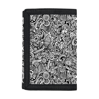Monochrome Graffiti Hippie Pattern Print Trifold Wallet