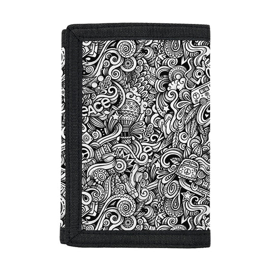 Monochrome Graffiti Hippie Pattern Print Trifold Wallet