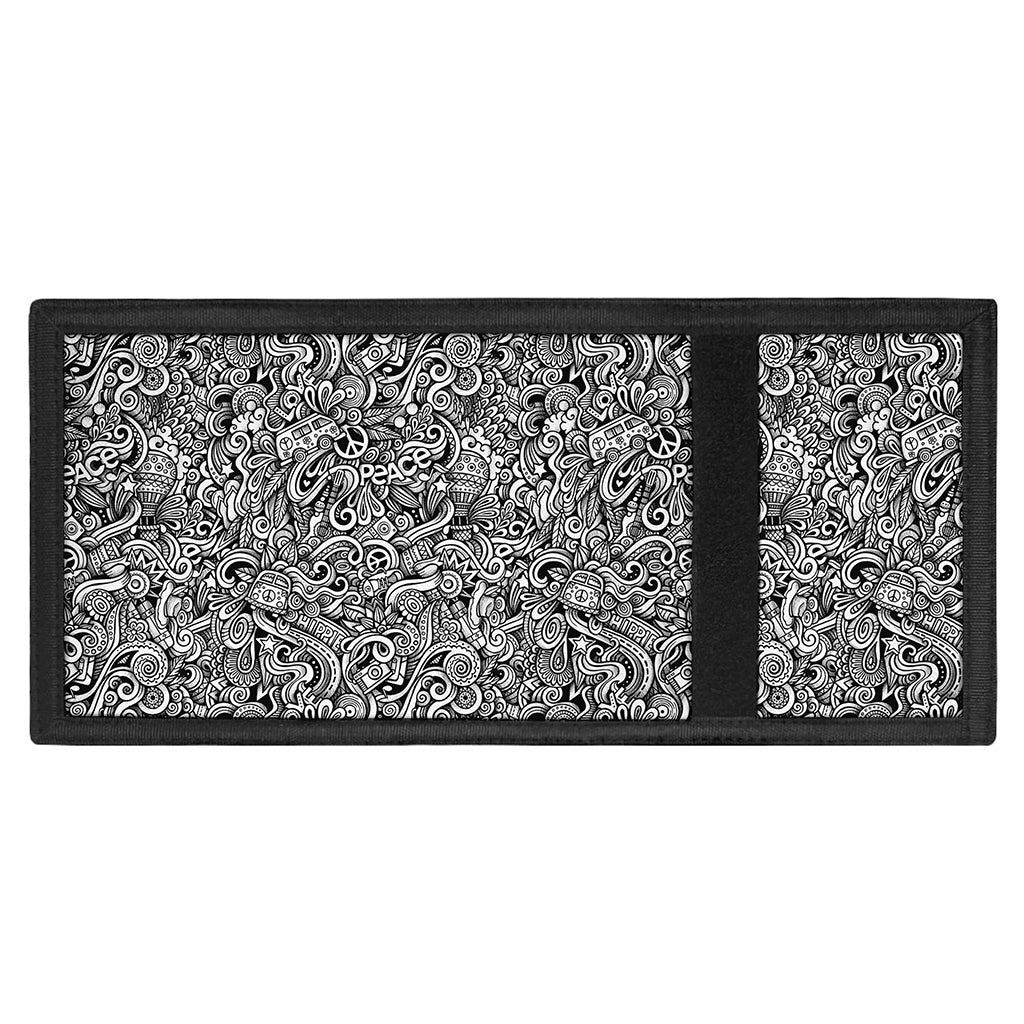 Monochrome Graffiti Hippie Pattern Print Trifold Wallet