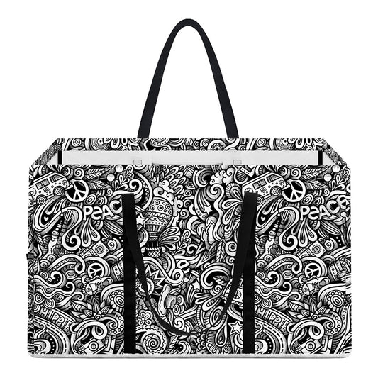 Monochrome Graffiti Hippie Pattern Print Utility Tote Bag