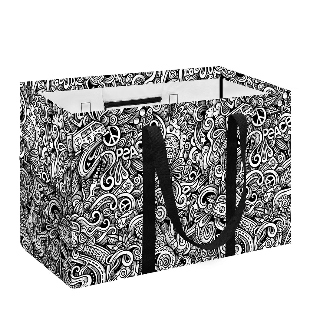 Monochrome Graffiti Hippie Pattern Print Utility Tote Bag