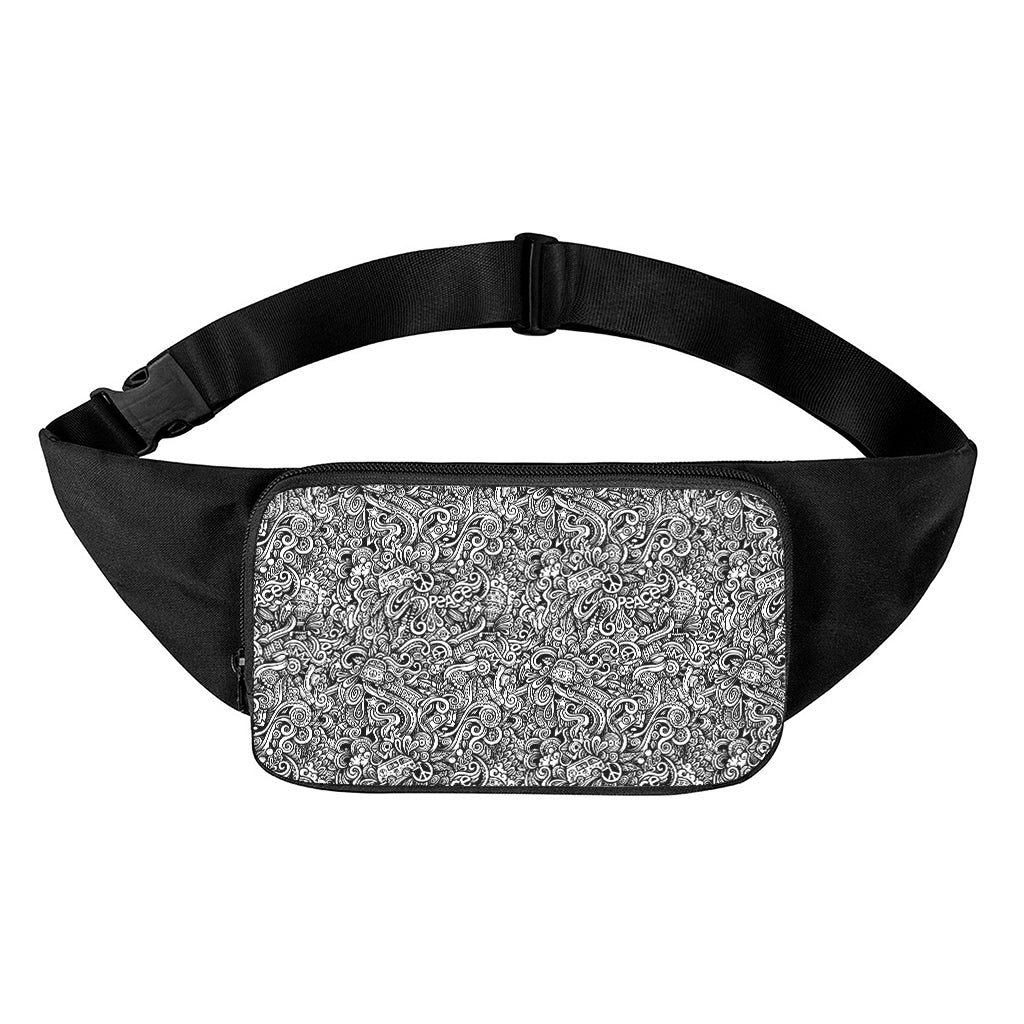 Monochrome Graffiti Hippie Pattern Print Waist Bag