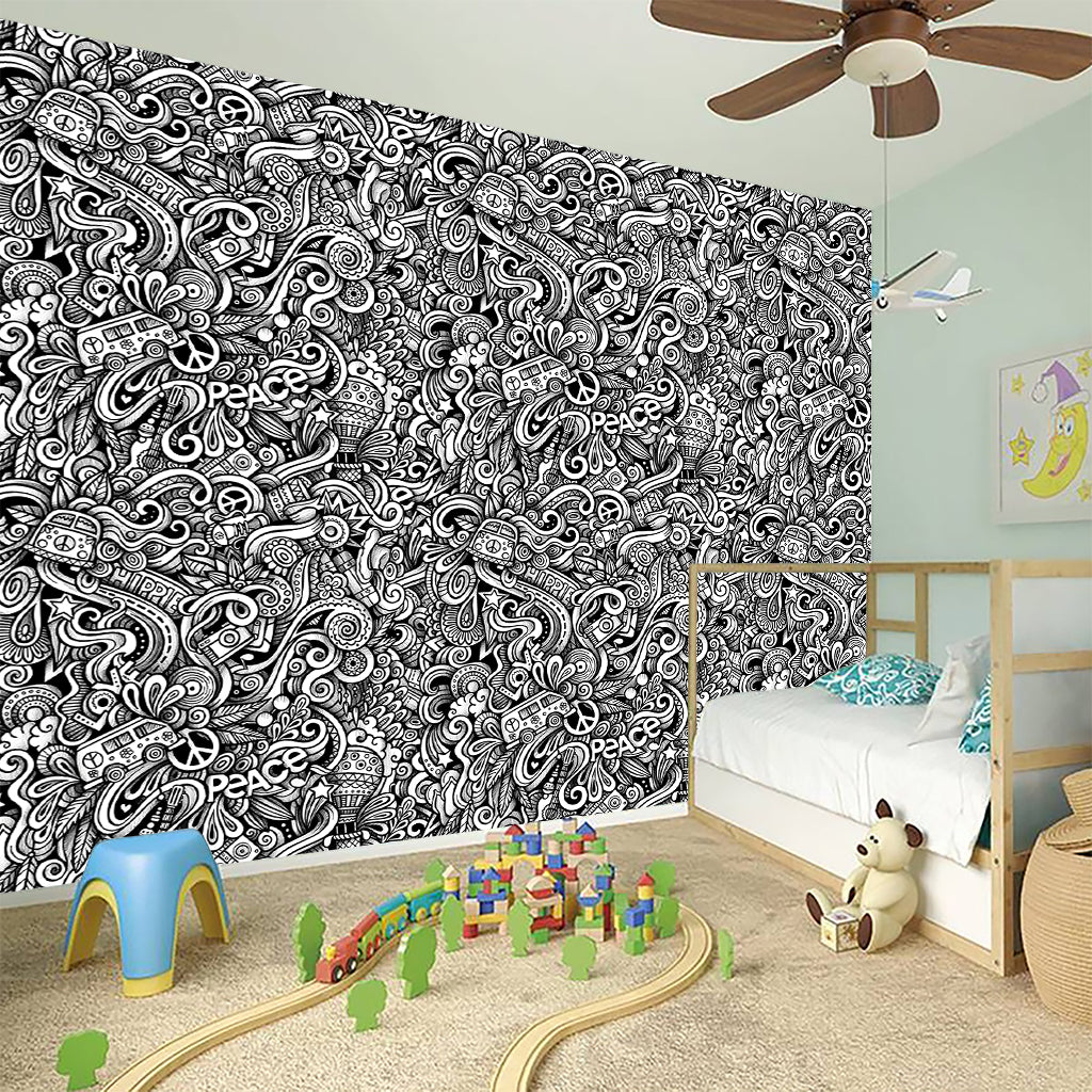 Monochrome Graffiti Hippie Pattern Print Wall Sticker