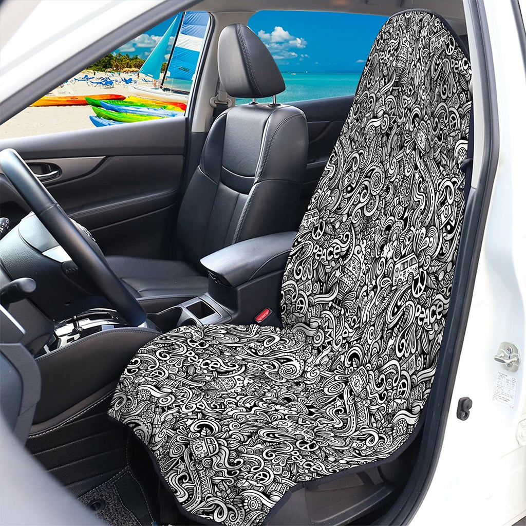 Monochrome Graffiti Hippie Pattern Print Waterproof Car Seat Cover