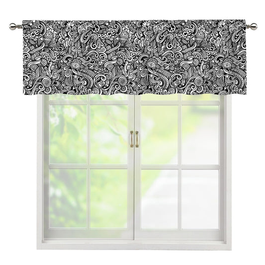 Monochrome Graffiti Hippie Pattern Print Window Valance