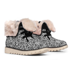 Monochrome Graffiti Hippie Pattern Print Winter Boots