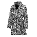 Monochrome Graffiti Hippie Pattern Print Women's Bathrobe