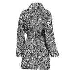 Monochrome Graffiti Hippie Pattern Print Women's Bathrobe