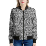 Monochrome Graffiti Hippie Pattern Print Women's Bomber Jacket