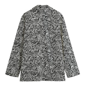 Monochrome Graffiti Hippie Pattern Print Women's Cotton Blazer