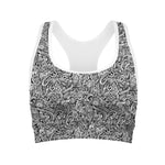 Monochrome Graffiti Hippie Pattern Print Women's Sports Bra