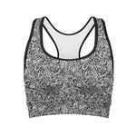 Monochrome Graffiti Hippie Pattern Print Women's Sports Bra
