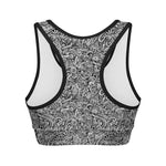 Monochrome Graffiti Hippie Pattern Print Women's Sports Bra
