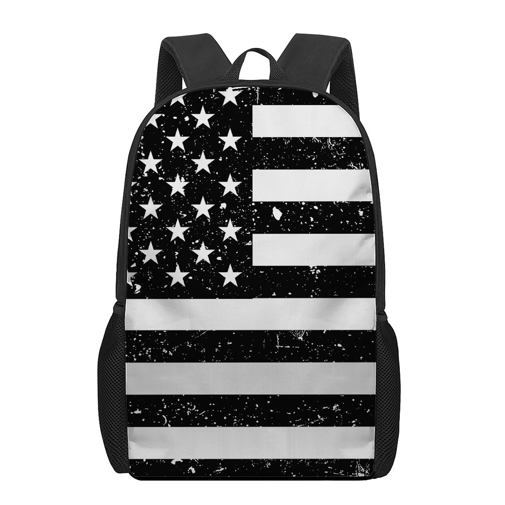 Monochrome Grunge American Flag Print 17 Inch Backpack