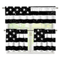 Monochrome Grunge American Flag Print 3 Piece Kitchen Curtains