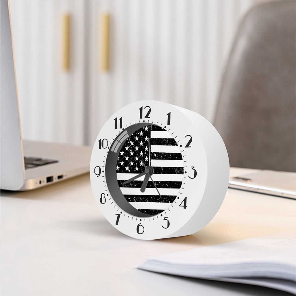 Monochrome Grunge American Flag Print Alarm Clock