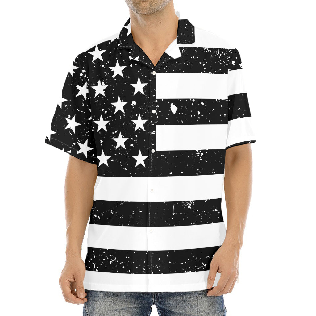 Monochrome Grunge American Flag Print Aloha Shirt