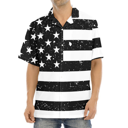 Monochrome Grunge American Flag Print Aloha Shirt