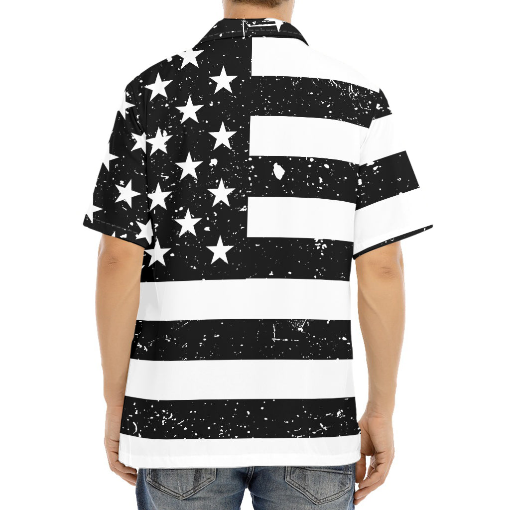 Monochrome Grunge American Flag Print Aloha Shirt