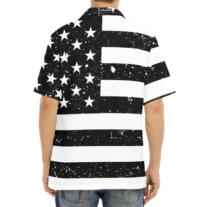 Monochrome Grunge American Flag Print Aloha Shirt