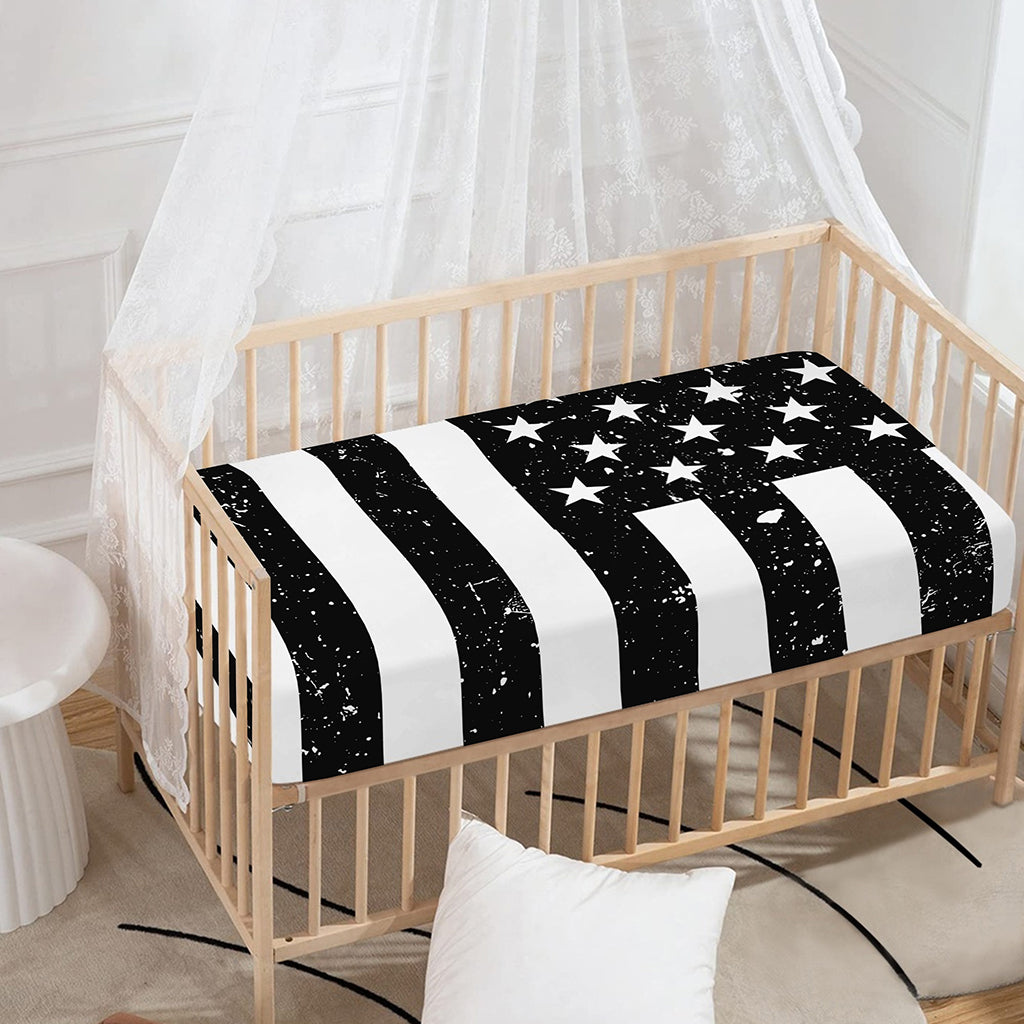 Monochrome Grunge American Flag Print Baby Crib Sheet