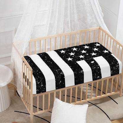 Monochrome Grunge American Flag Print Baby Crib Sheet