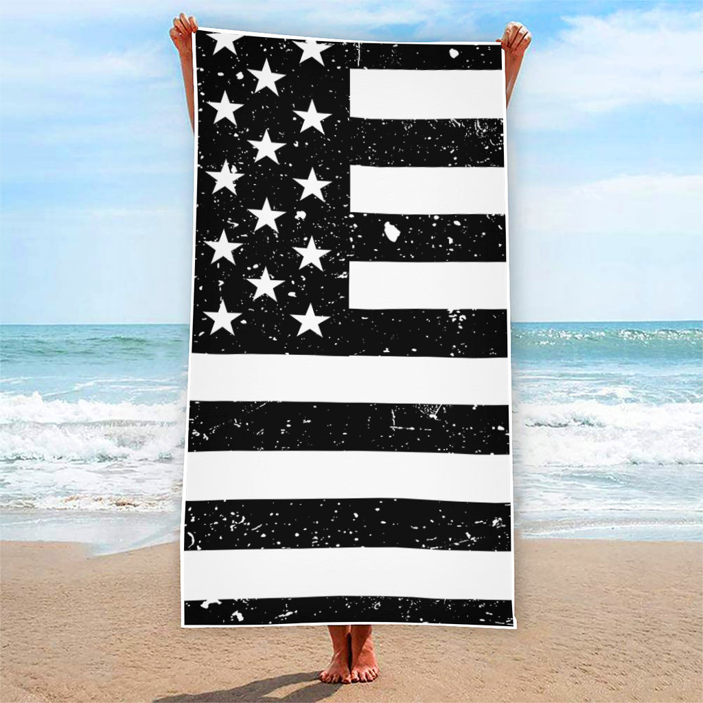 Monochrome Grunge American Flag Print Beach Towel