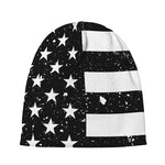 Monochrome Grunge American Flag Print Beanie