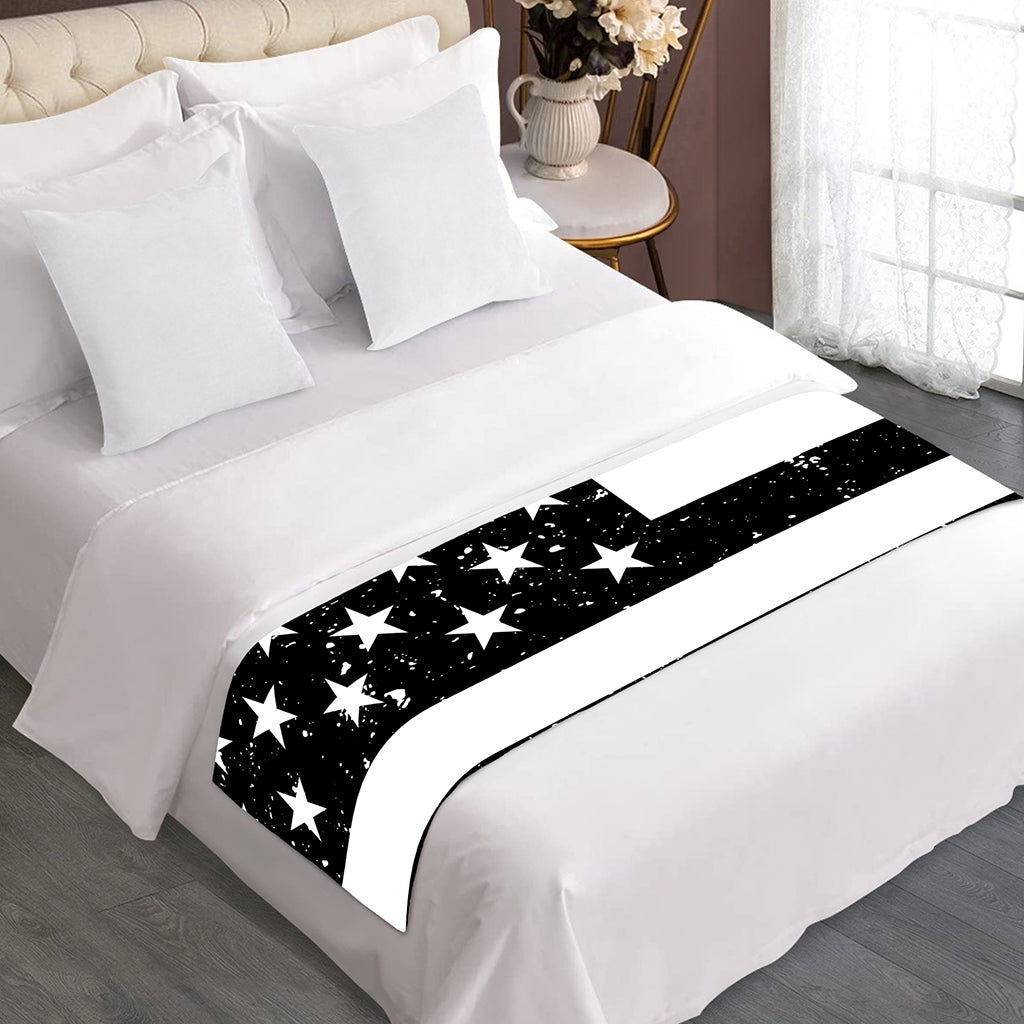 Monochrome Grunge American Flag Print Bed Runner