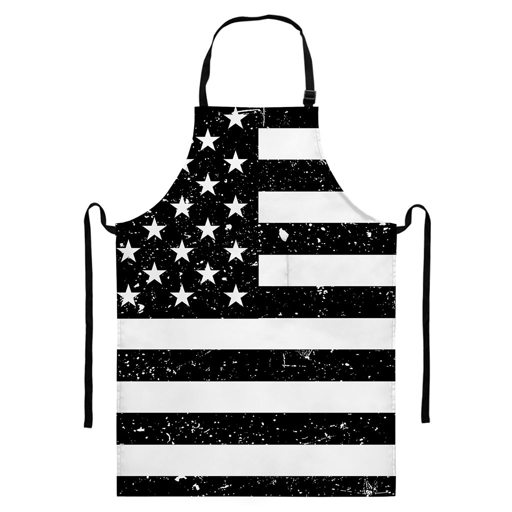 Monochrome Grunge American Flag Print Bib Apron With Pocket